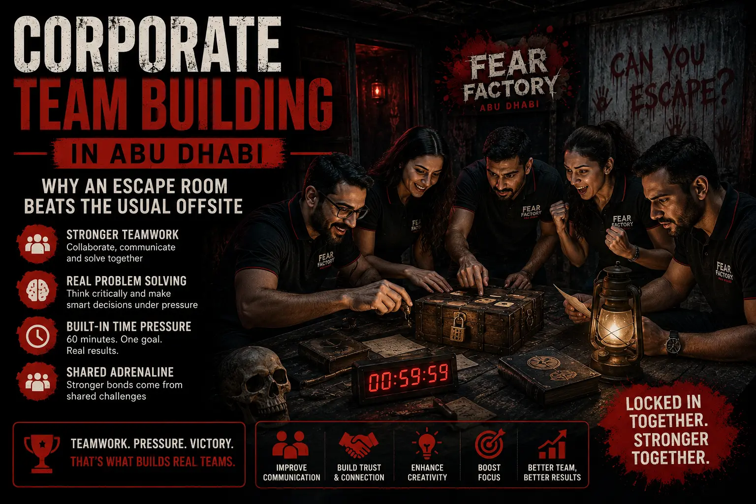 team building activity at escape room by fear factory abu dhabi