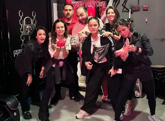 Group taking part in an escape room challenge at Fear Factory Abu Dhabi